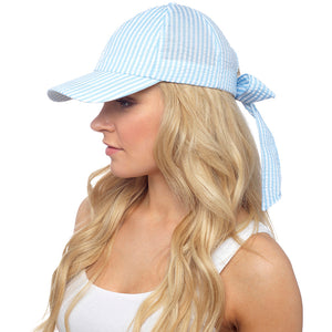 Ladies Striped Cap with Bow at Back