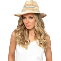 Ladies Straw Fedora Summer Hat with Brain Trim