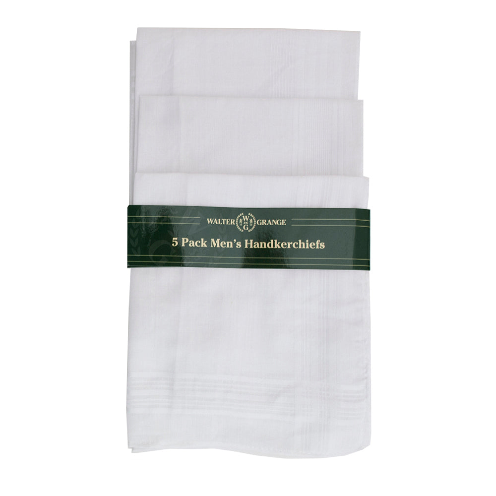 Mens White Handkerchiefs Hankies (5 Pack)