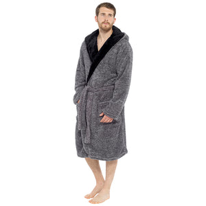Mens Two Tone Supersoft Fleece Hooded Robe