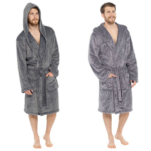 Mens Cationic Fleece Hooded Robe