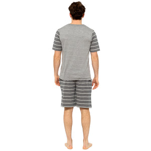 Mens Striped Panel V Neck Top & Shorts Pyjama