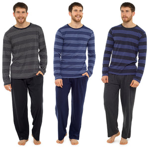 Mens Striped Jersey Long Sleeve Pyjama Set