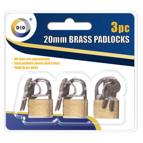 Buy wholesale 3pc 20mm brass padlocks Supplier UK