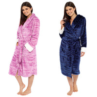 Ladies Marl Effect Fleece Robe with Sherpa Cuff Detail
