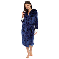 Ladies Marl Effect Fleece Robe with Sherpa Cuff Detail
