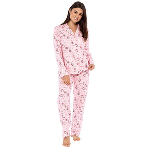 Ladies Polar Bear Print Button Through Flannel Pyjama Set
