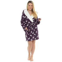 Ladies Stag Print Gown with Sherpa Lined Hood
