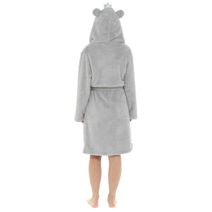 Ladies Glitter Thread Hooded Gown with Bear Embroidery and Crown