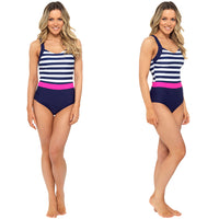 Ladies V Neck Classic Stripe Swim Suit
