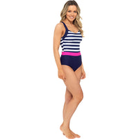 Ladies V Neck Classic Stripe Swim Suit
