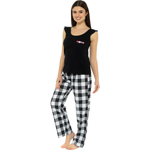 Ladies Jersey Ruffle Top with Check Pants
