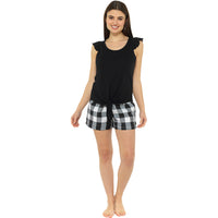 Ladies Jersey Ruffle Tie Top with Check Shorts
