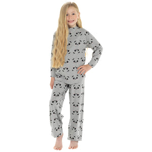 Girls Grey Printed Panda Pyjama Set