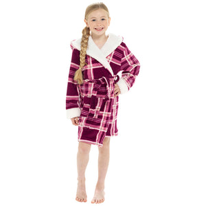 Girls Check Print Robe with Sherpa Trim