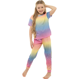 Girls Rainbow Coloured Jersey Pyjama Set