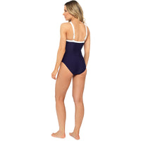 Ladies Contrast Coloured Swim Suit with Flattering Deep Plunge Keyhole
