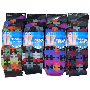 Mens Pattern Design Jigsaw Socks (3 Pair Pack)