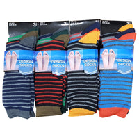 Mens Pattern Design Striped Socks (3 Pair Pack)