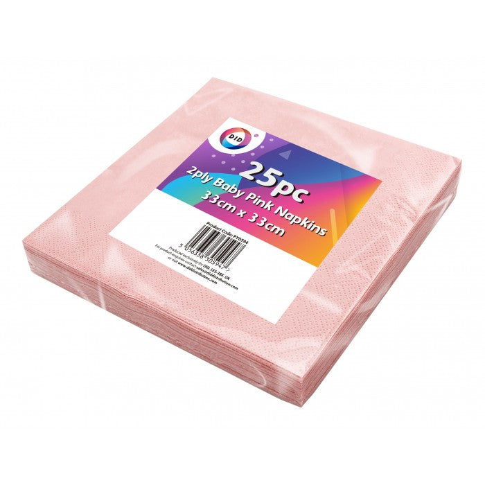 Buy wholesale 25pc 2ply baby pink napkins - 33cm x 33cm Supplier UK