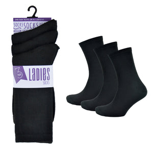 Ladies Plain Black Socks (3 Pack)