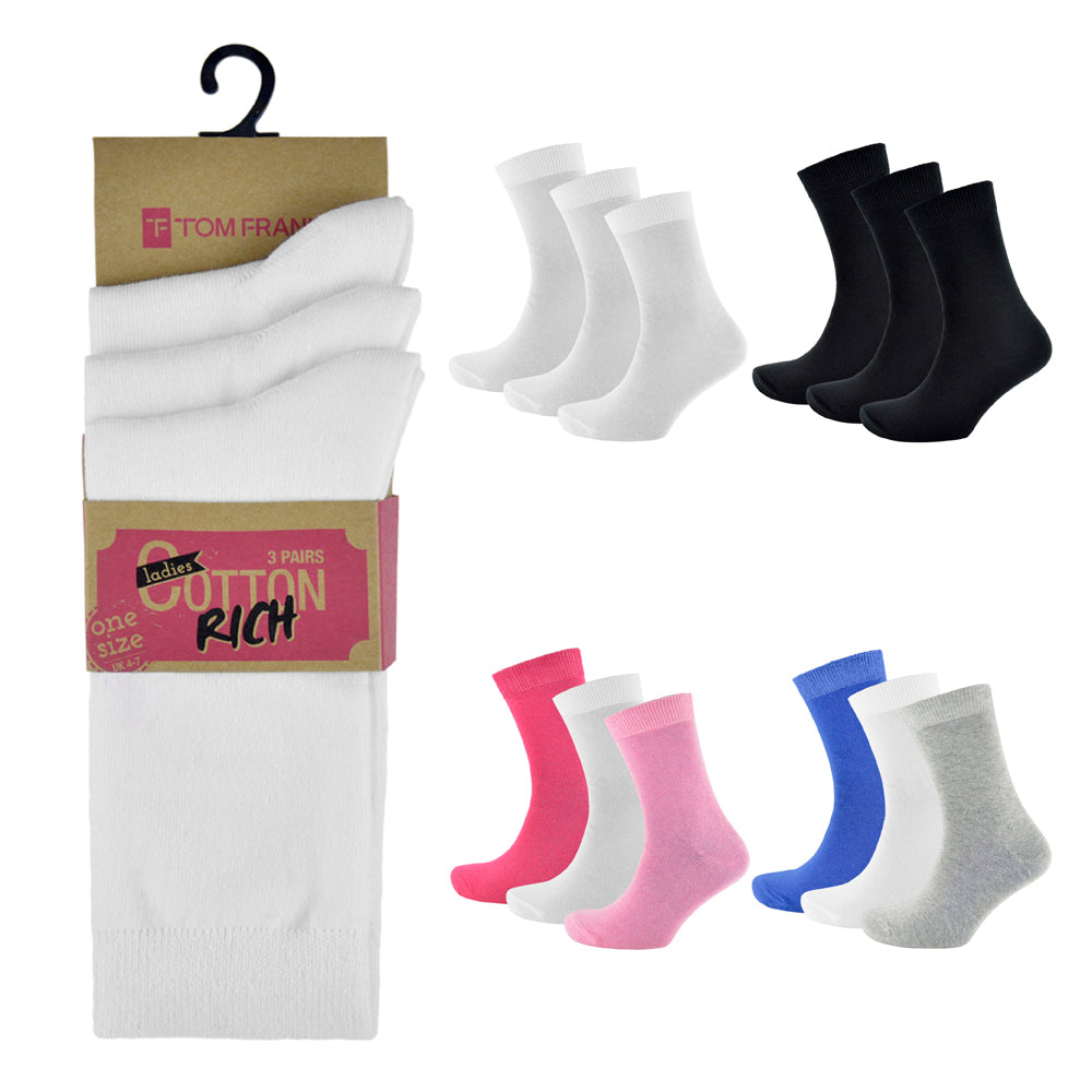 Ladies Cotton/Lycra Socks (3 Pack)