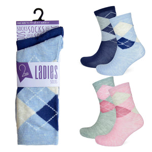 Ladies Argyle Design Socks (2 Pack)