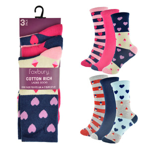 Ladies Cotton Rich Design Socks (3 Packs)