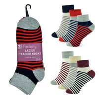 Ladies Cotton Rich Stripe Design Trainer Socks (3 Pack)