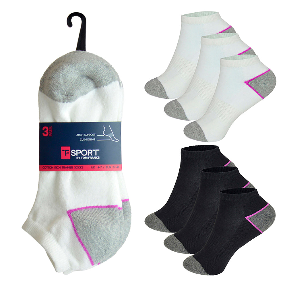 Ladies Cotton Rich Design Trainer Socks (3 Pack)