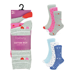 Ladies Cotton Rich Design Socks (3 Pack)