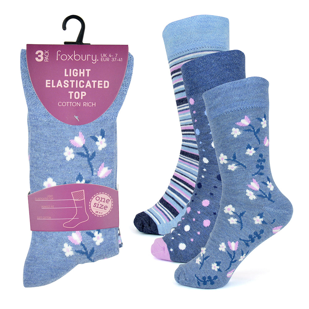 Ladies Patterned Soft Top Socks (3 Pack)