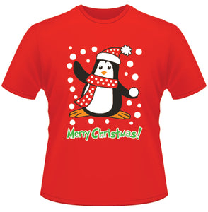 Unisex Adult Christmas Xmas T Shirt (Penguin Design)