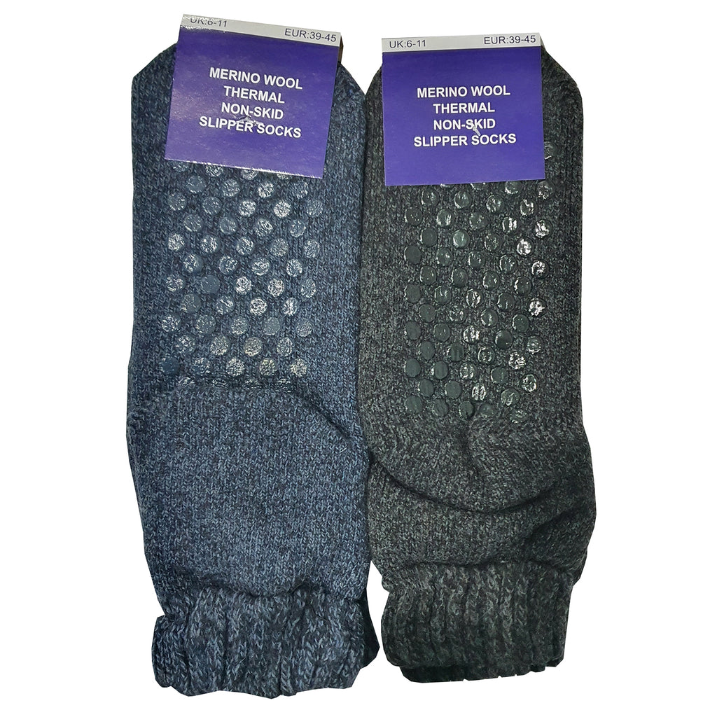 Buy Wholesale Mens Merino Wool Thermal Slipper Socks with Grip (1