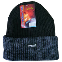 Mens Beanie Hat with Turn Up Melange Thermal Lining
