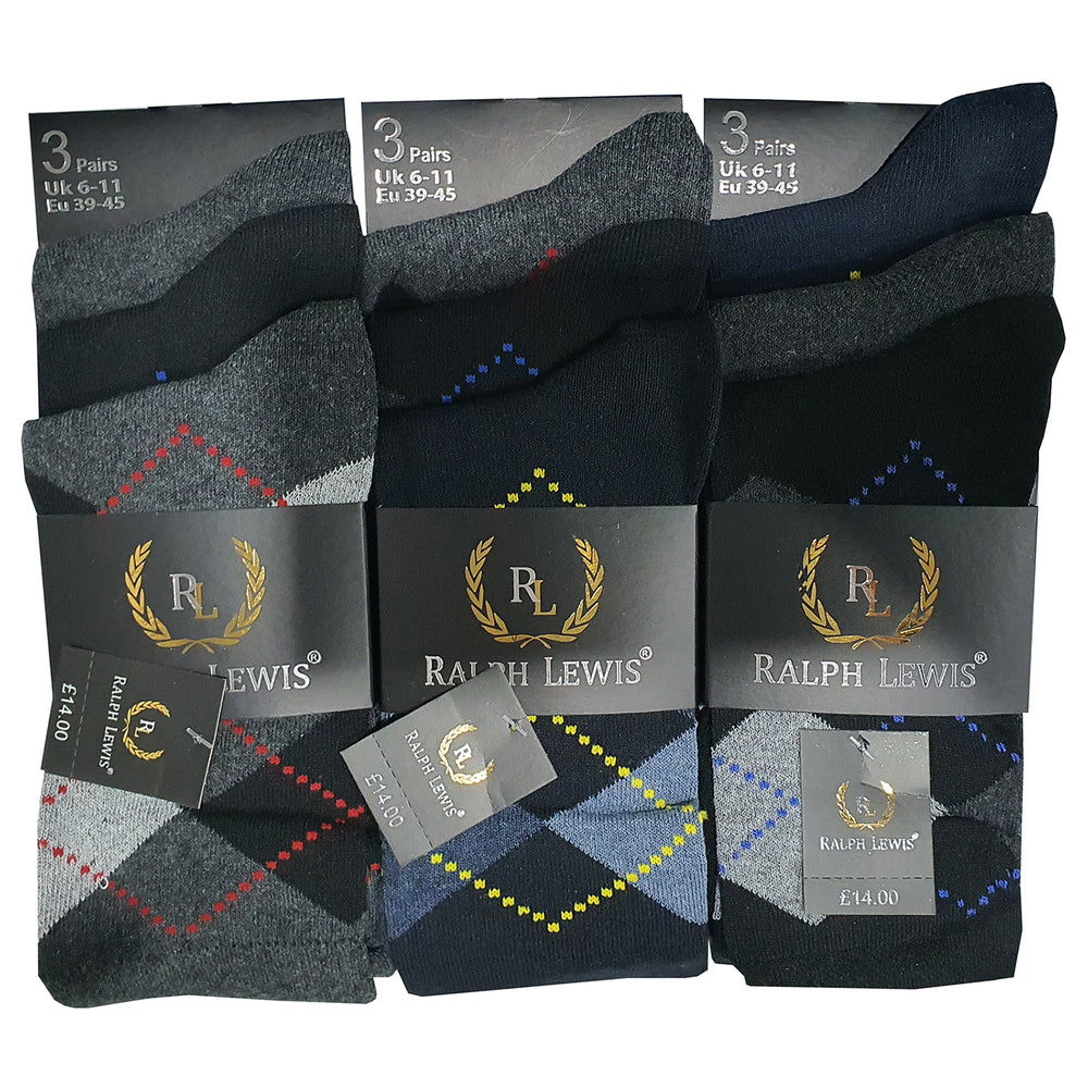 Mens Argyle Design Pattern Suit Socks (3 Pair)