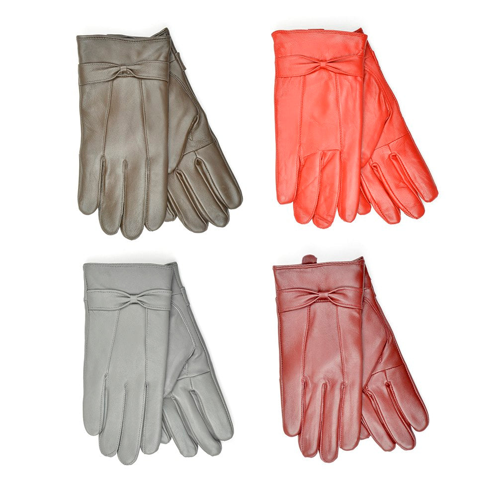 Ladies Coloured Leather Gloves With Bow