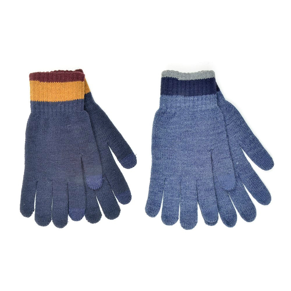 Mens Touch Screen Gloves With Striped Cuff