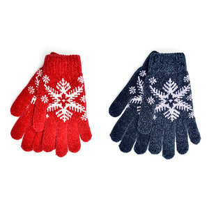 Ladies Snowflake Design Chenille Glove