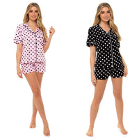 Ladies Jersey Button Through Pyjama Short Set In All Over Polka Dot Print