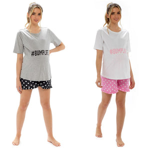 Ladies Maternity Printed Jersey Pyjama Shorts Set