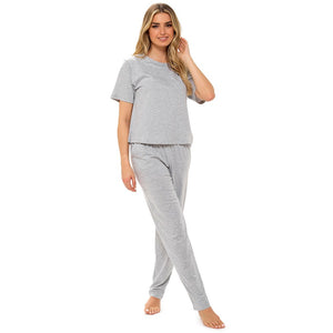 Ladies Jersey Marl Pyjama Set With A Boxy Style Top In Grey Marl