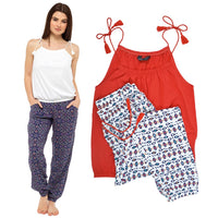 Ladies Tie Shoulder Tassle Detail Pyjama Set