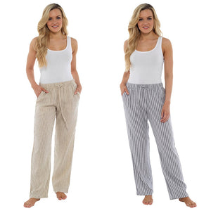 Ladies Elasticated Waist Striped Linen Trousers