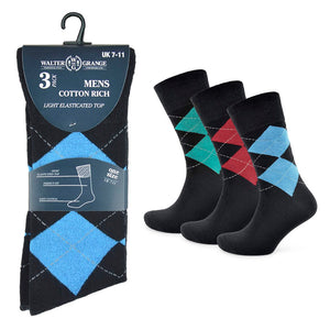 Men's 3 Pack Soft Top Socks (Argyle)