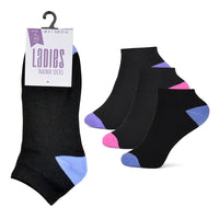 Ladies 3 Pack Black Trainer Socks With Contrast Heel & Toe