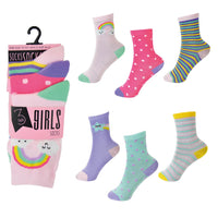 Girls 3 Pack Design Socks - Rainbow Designs