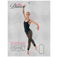 Ladies Dance Footless Fishnet With Lace Trim Tights