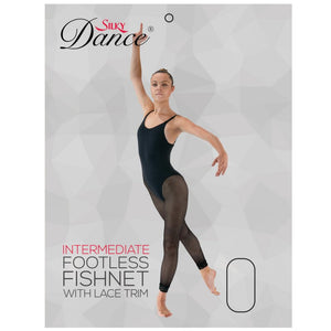 Ladies Dance Footless Fishnet With Lace Trim Tights